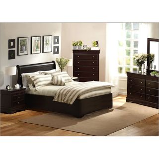 Classic 4 piece Low profile Queen Sleigh Bed Set
