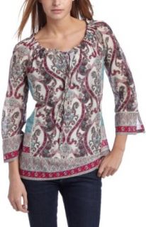 Lucky Brand Womens Nora Top,Pink Multi,Small Clothing