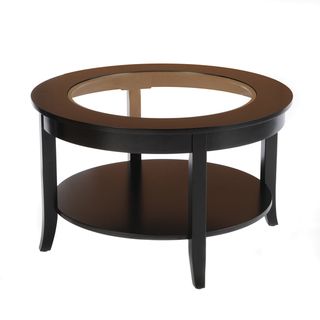 Bianco Collection Black 30 inch Round Glass Top Coffee Table