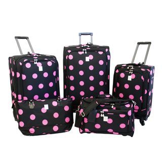 Jenni Chan Dots Black / Pink 5 piece Spinner Luggage Set