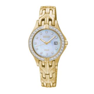 SEIKO Womens Solar Mother Of Pearl Dial Gold Diamond Watch Today $