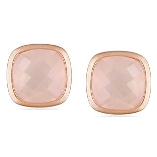 Miadora Pink Silver 21 CT TGW Cushion cut Rose Quartz Stud Earrings