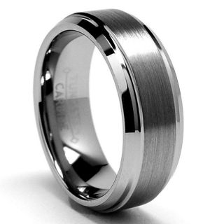 Mens Tungsten Carbide Brushed and Polished Beveled Edge Ring (7 mm