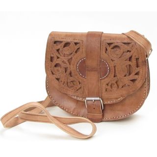 Womens Large Honey brown Cut out Design Leather Saddle Bag (Morocco
