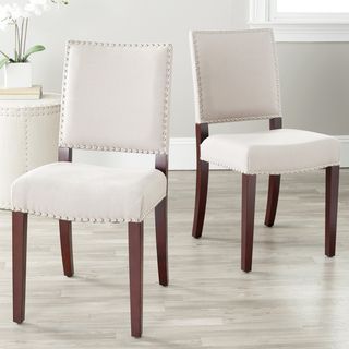 Madison Nailhead Cream Linen Side Chairs (Set of 2)