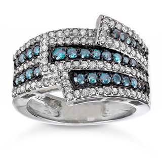 Sterling Silver 1ct Blue and White Diamond Cocktail Ring