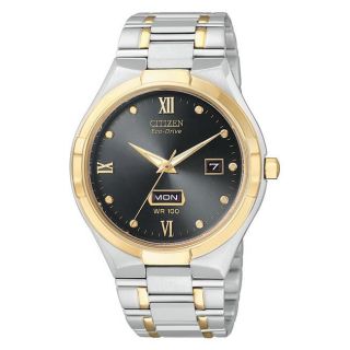 Citizen Mens Gold and Silver Stainless Steel Calendar Watch