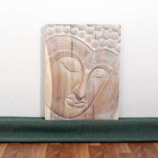 Monkey Pod Wood 24x36 inch White Oil Ushnisha Buddha Panel (Thailand