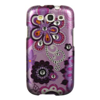Premium Samsung Galaxy S3 Purple Flower Rhinestone Case