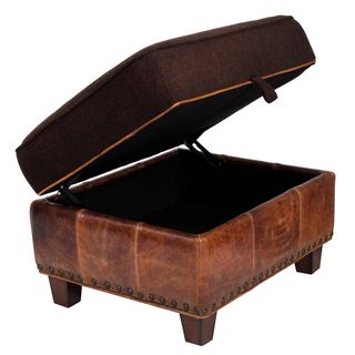 Barcelona Brown Leather and Wool Storage Ottoman