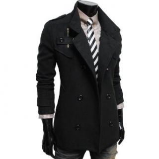 TheLees Mens double breasted high neck wool coat jacket