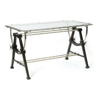 Nautical Contemporary Iron Brass and Glass Dining Table