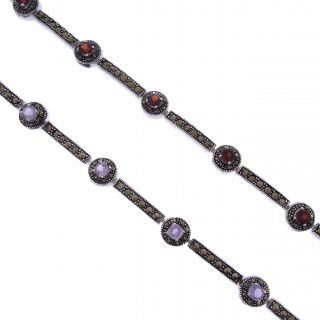 Silver Overlay Amethyst or Garnet and Marcasite Bar Link Bracelet