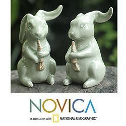 Set of 2 Celadon Ceramic Bunnies Sculptures (Thailand) Today $45.99