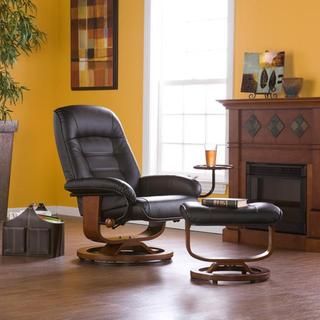 Windsor Black Leather Recliner and Ottoman Set