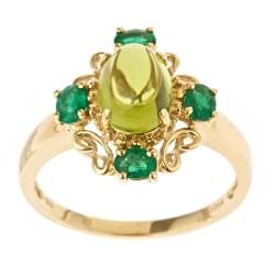 Yach 14k Yellow Gold Peridot and Emerald Ring