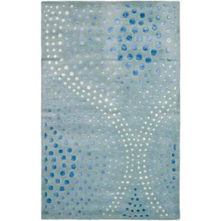 Handmade Deco Wave Light Blue New Zealand Wool Rug (96 x 136