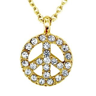 Goldtone Clear Crystal Peace Symbol Charm Necklace