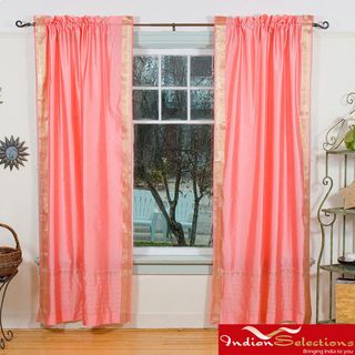Peach Pink Rod Pocket Sheer Sari Curtain Panel Pair (India