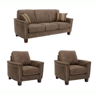 Premier Brown Velvet Fabric Sofa and Two Chairs