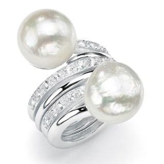 Angelina DAndrea Silver FW Pearl and White Topaz Ring Set (14 16 mm