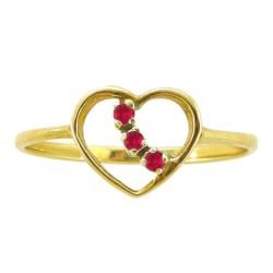 10k Gold Created Ruby 3 stone Heart Ring