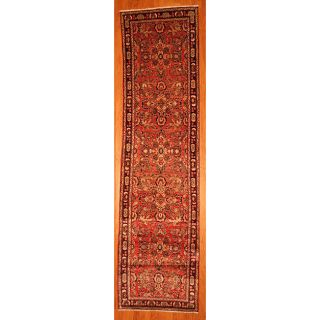 Hand knotted Persian Sarouk Red/Navy Wool Rug (38 x 140