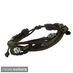 Moise Leather and Brass Skull Bead Multi layered Cord Bracelet Today