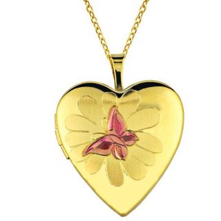 14k Gold and Sterling Silver Butterfly and Flower Heart Locket