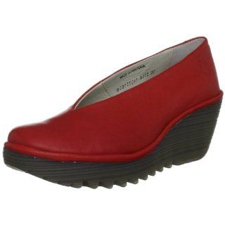 Fly London Yaz Red Leather New Womens Wedge Shoes Boots