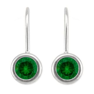 10k Gold May Birthstone Created Emerald Bezel Leverback Earrings
