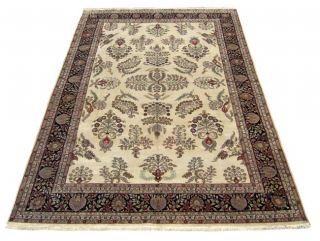 Indian Sarough Hand knotted Ivory/ Black Rug (10 x 146)