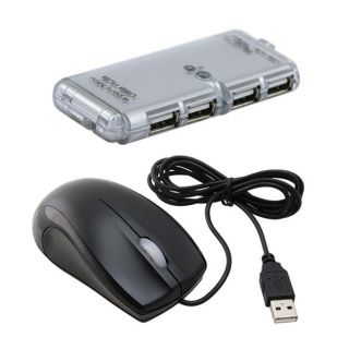 Ergonomic Optical Scroll Wheel Mouse/ 4 port LED USB Hub