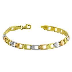10k Tri color Gold Polished/ Diamond cut Box Link Bracelet