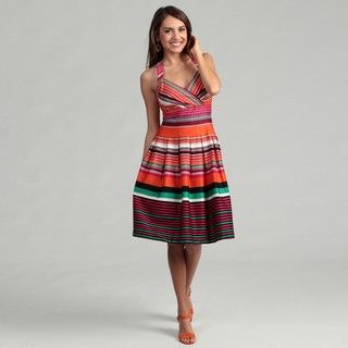 Calvin Klein Womens Sleeveless Multi Orange Striped Dress