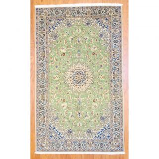 Persian Hand knotted Nain Light Green/ Ivory Wool Rug (46 x 76) Was