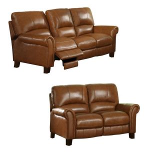 Charleston Honey Italian Leather Reclining Sofa and Loveseat