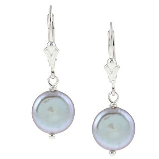 DaVonna Silver Grey FW Coin Pearl Earrings (9 11 mm)