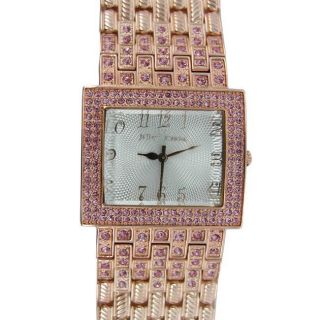 Betsey Johnson Womens Rose Gold Pink Crystal Watch