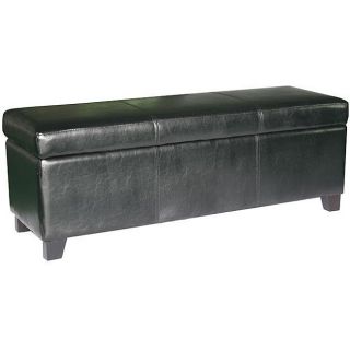 Black Bicast Leather Storage Ottoman Bench