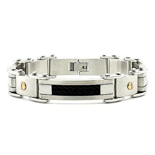 Stainless Steel Mens Goldplated Screw Accent Cable Link Bracelet