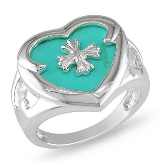 Sterling Silver Heart cut Turquoise Cross Inlay Ring