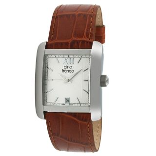 Gino Franco Mens Square Stainless Steel Leather Strap Watch Today $