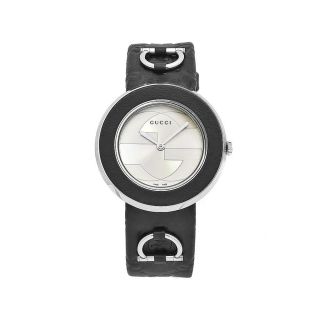 Gucci Womens U Play Black Leather Silver Dial Watch