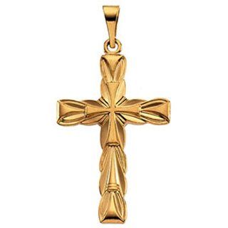 14k Yellow Gold Spiritual Christian Cross Pendant   23mm