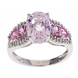 Yach 10k White Gold Kunzite/ Pink Sapphire/ 1/6ct TDW Diamond Ring