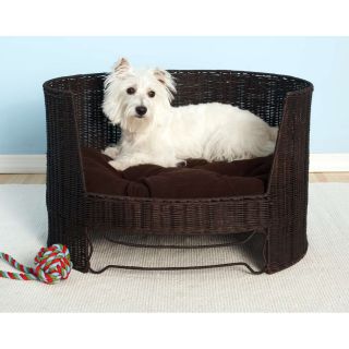 Handwoven Faux wicker Pet/Dog Day Bed with Brown Indoor Cushion Today