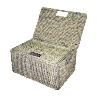 Woven Grass Grey Rectangular Lidded Storage Baskets (Set of 2