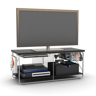 Techno City Double Rod Silver Metallic Frame and Black Top TV Stand