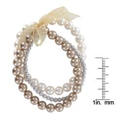 Roman Multi colored Faux Pearl 3 row Ribbon Stretch Bracelet